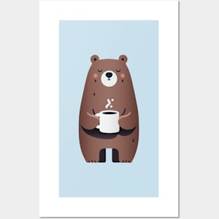 Cute Cartoon Bear with Warm Mug - Cheerful and Cozy Posters and Art